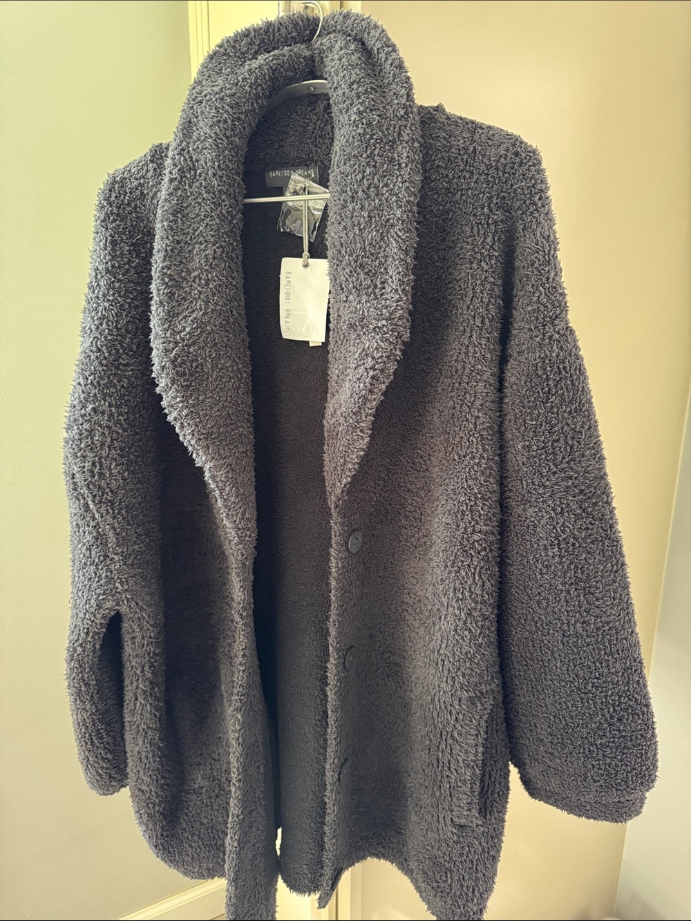 Barefoot Dreams Plush Shawl-Collar Teddy Coat in Charcoal